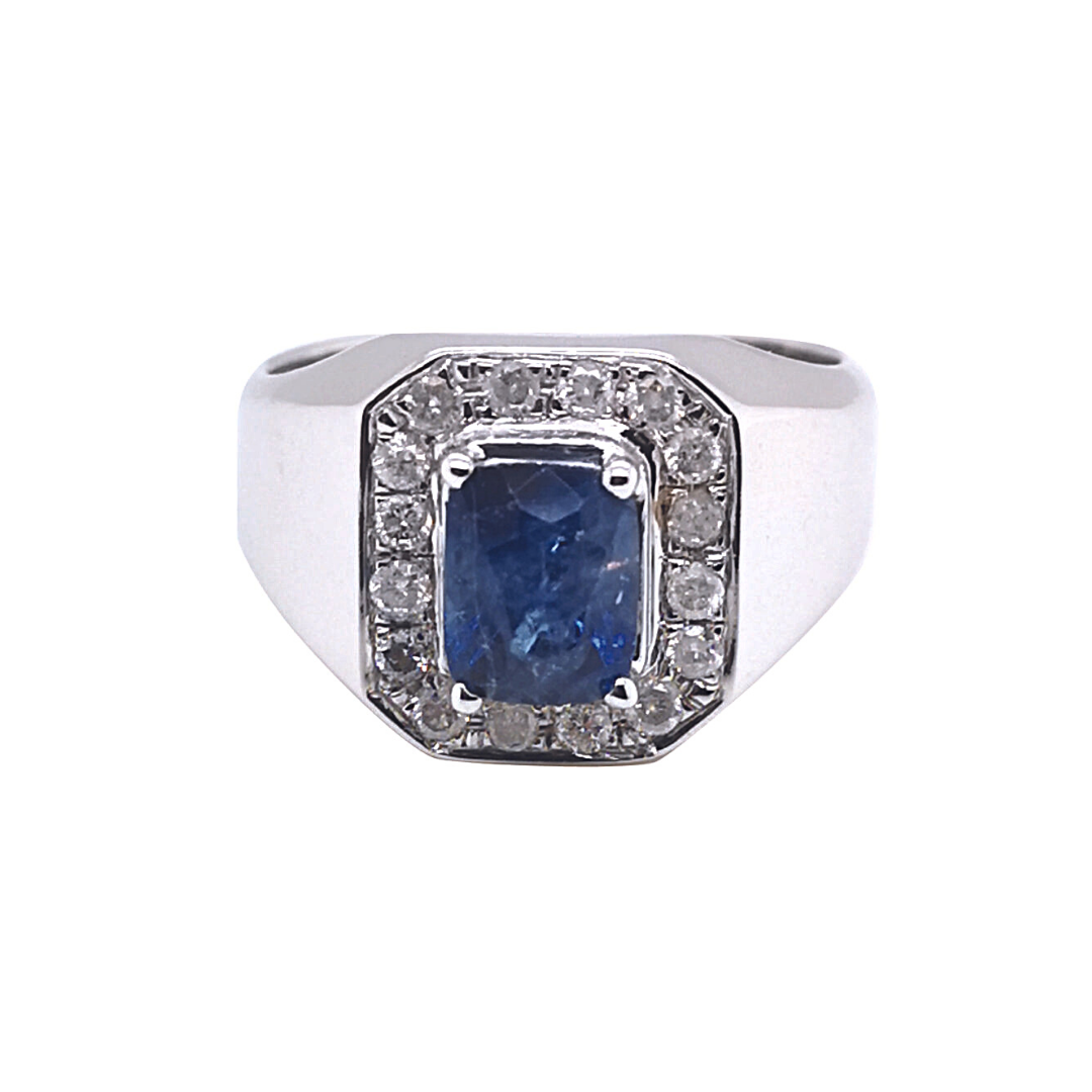 White Gold Blue Sapphire Diamond Ring