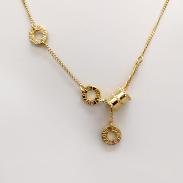 Allotar Jagged Barrel Roll Ring Pendant 24K Gold Necklace