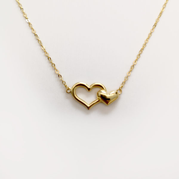 24K Gold Necklace with Two Heart Charms