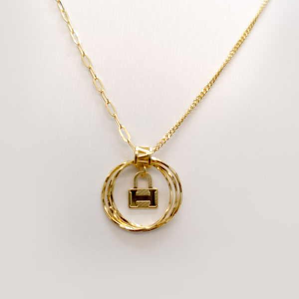 Letter H Pendant Charm 24K Gold Necklace