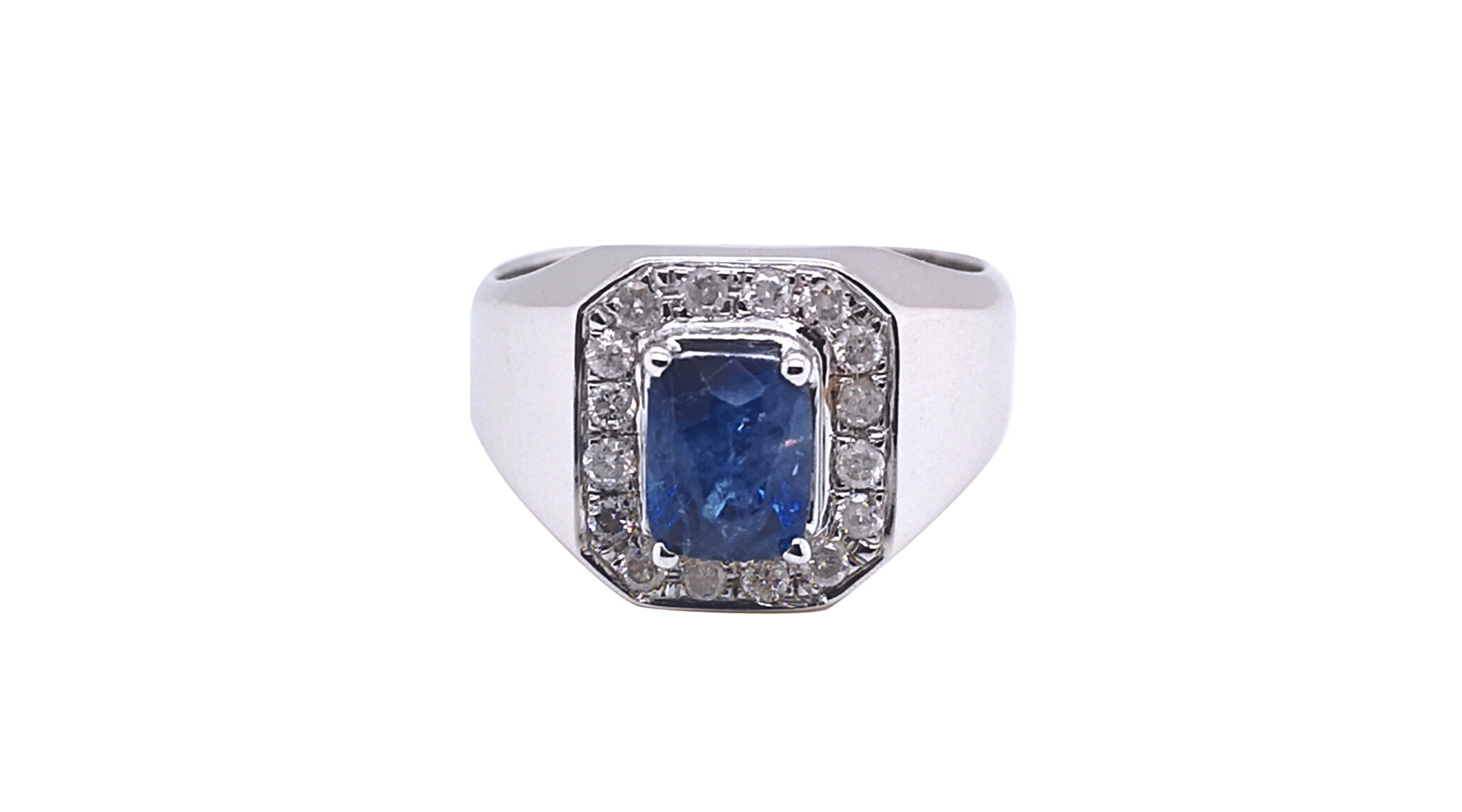 9K White Gold Blue Sapphire Diamond Ring