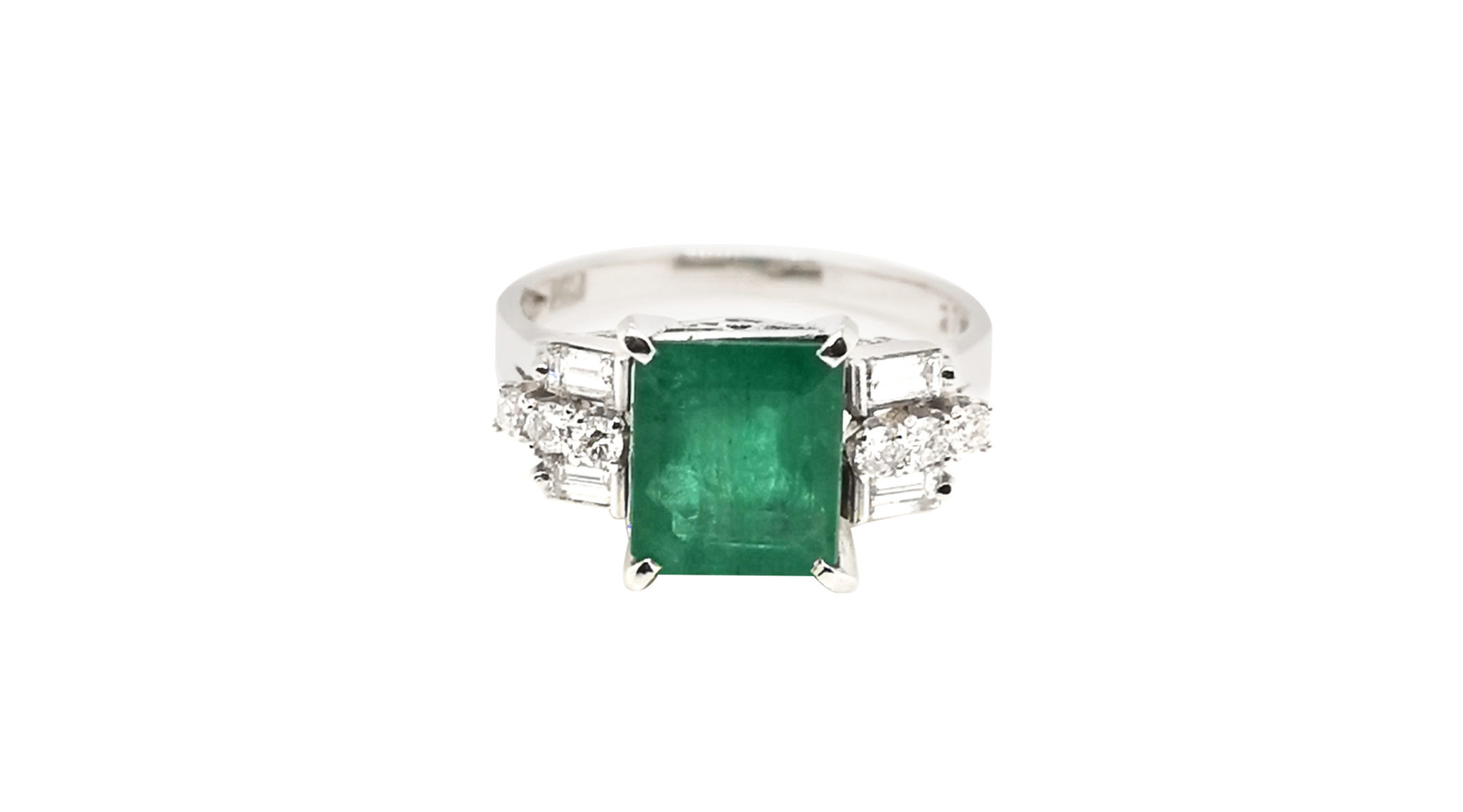 PT900 Emerald Diamond Ring
