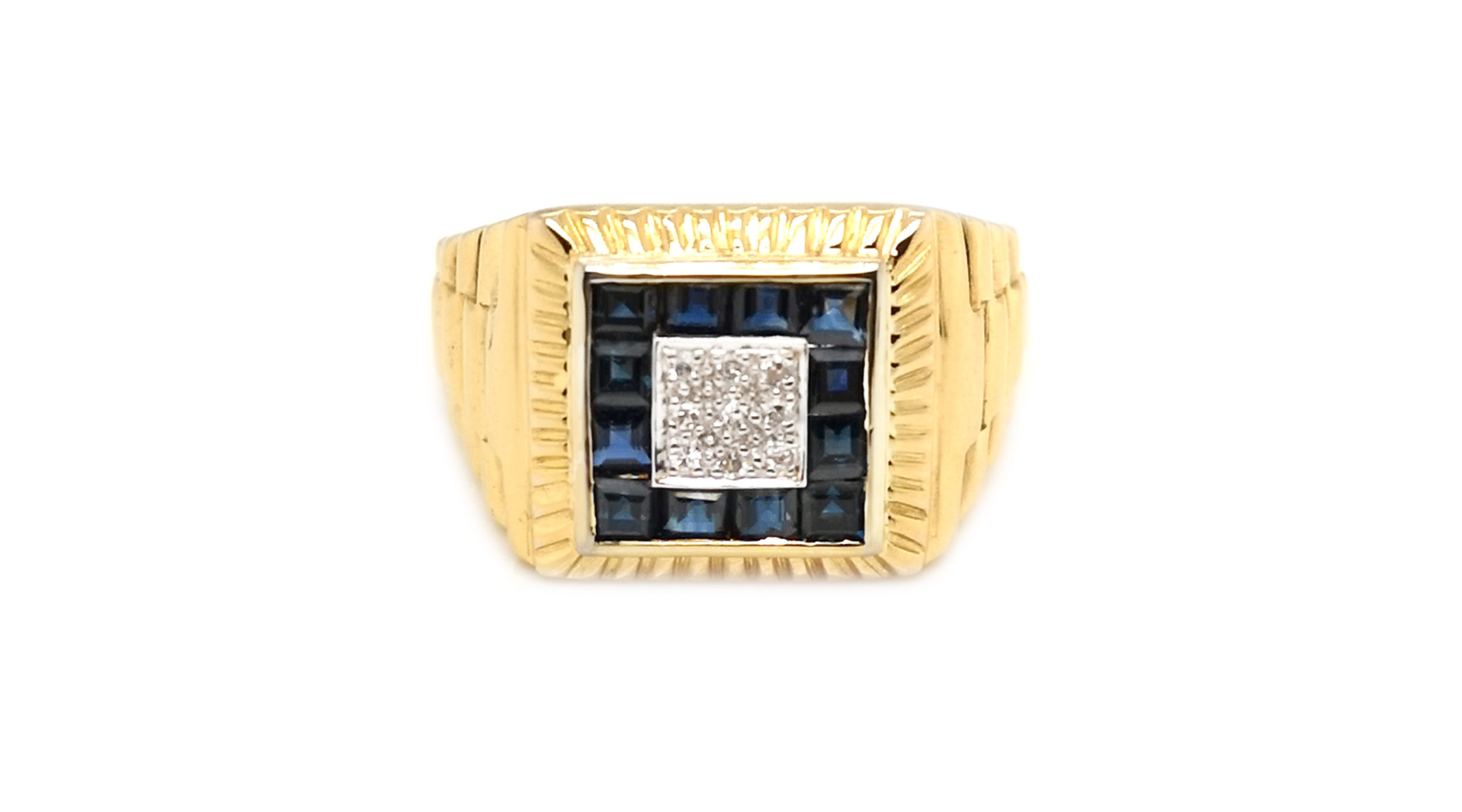 14K Yellow Gold Blue Sapphire Diamond Ring
