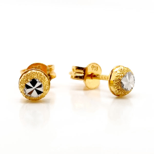 22K Gold Two Tone Round Earstud