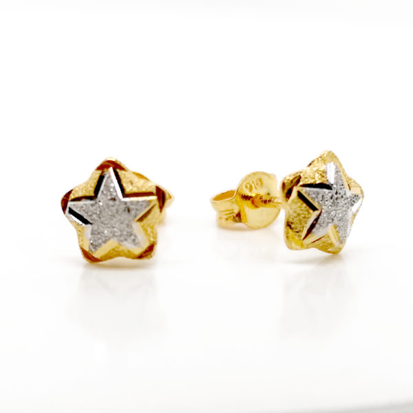 22K Gold Two Tone Star Earstud