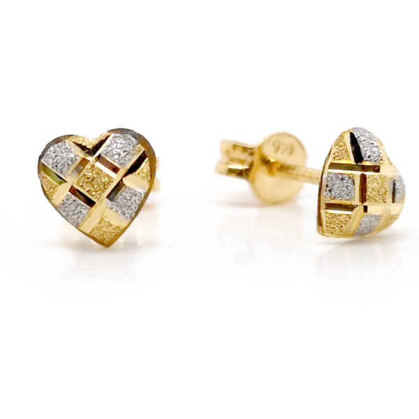22K Gold Two Tone Heart Earstud