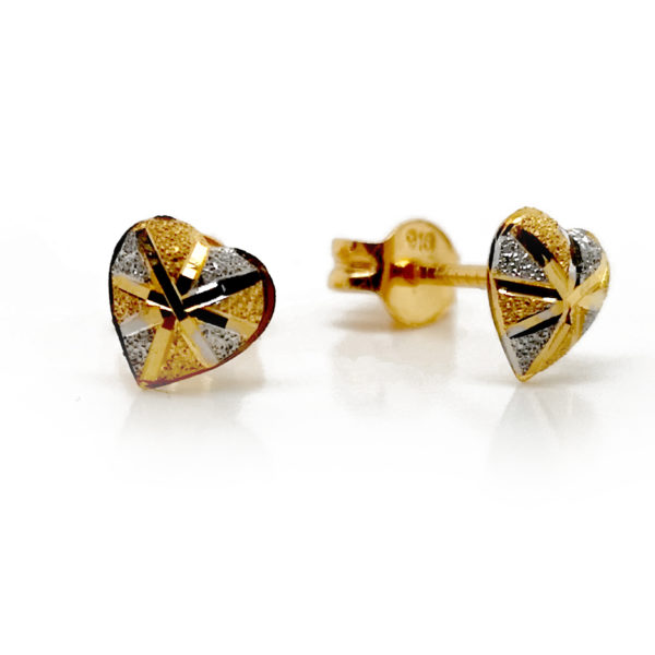 22K Gold Two Tone Heart Earstud