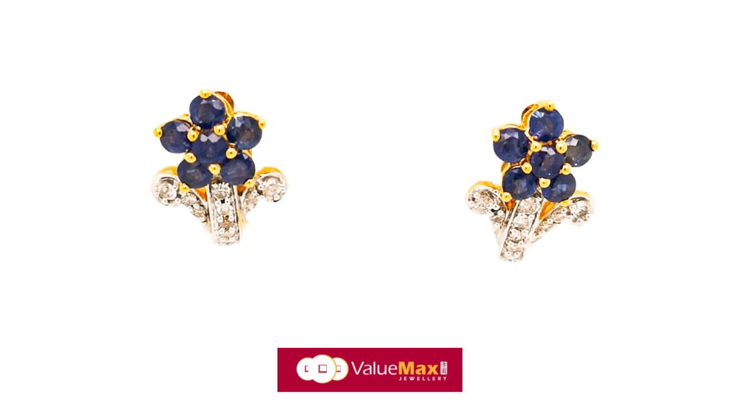 Floral Patterned Blue Sapphire Earrings