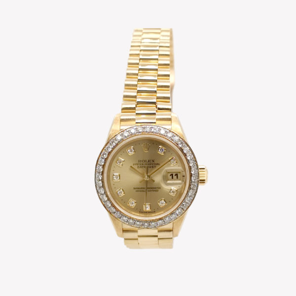 18K Yellow Gold Rolex Datejust Ladies Diamond 69178 White/Diamond Bezel