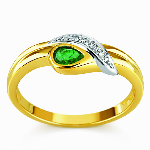 20K Yellow Gold Diamond Emerald Ring