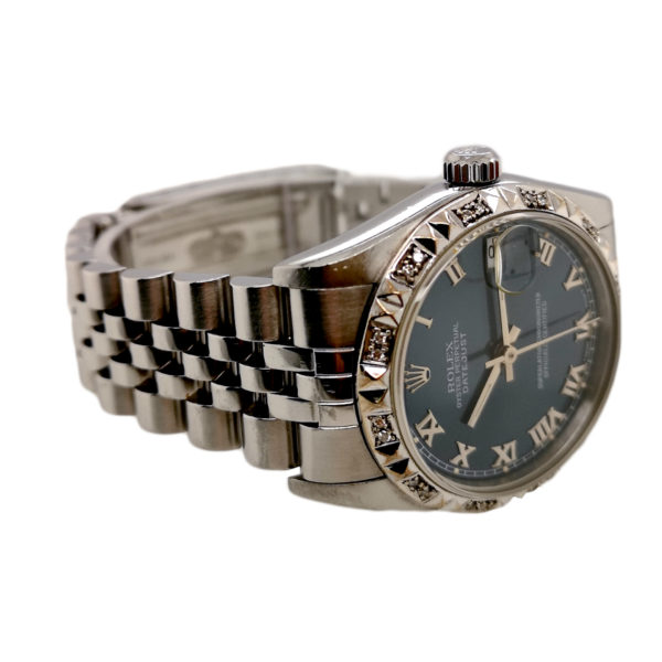 ROLEX DATEJUST 31 WATCH W/DIA BEZEL Left View