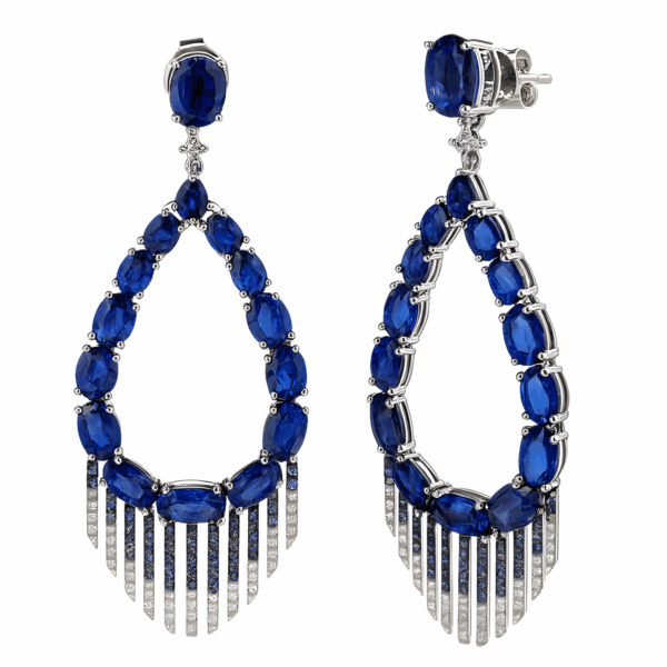 18K White Gold Diamond & Blue Sapphire Dangling Earstud