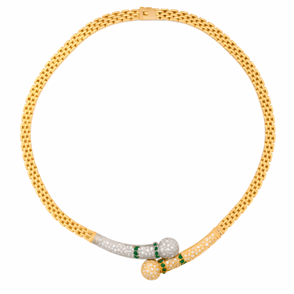 18K Yellow Gold Diamond & Emerald Necklace