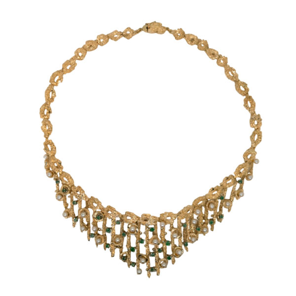 14K YG EMERALD & PEARL NECKLACE