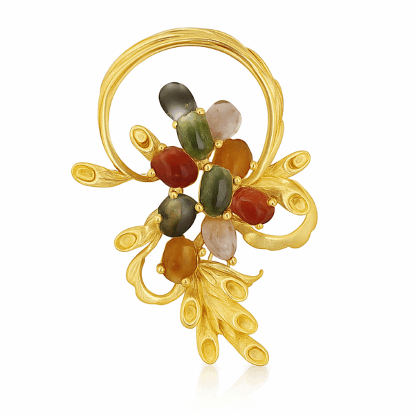 850 Yellow Gold Colour Jade Brooch