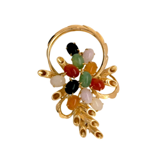 850 YG COLOUR JADE BROOCH