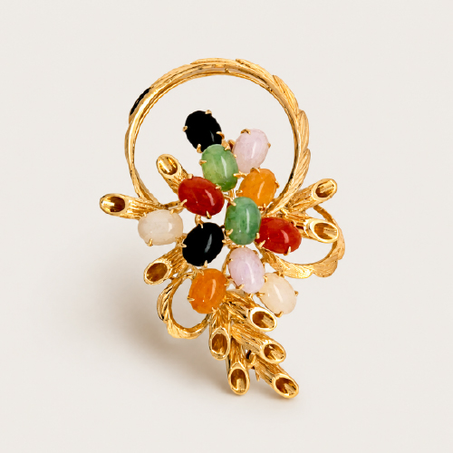 20K Yellow Gold Colour Jade Brooch