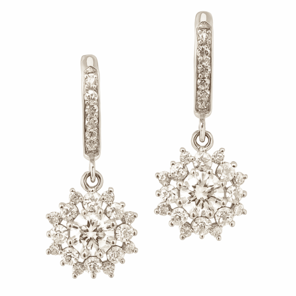 585 White Gold Diamond & Cubic Zirconia Dangling Earring