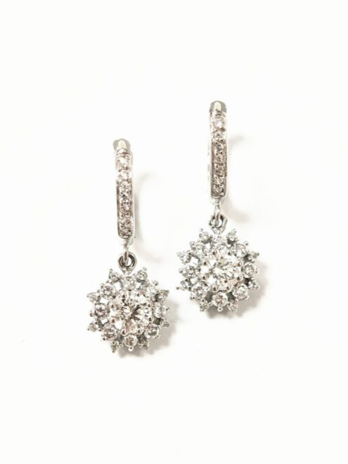 585 White Gold Diamond & Cubic Zirconia Dangling Earring