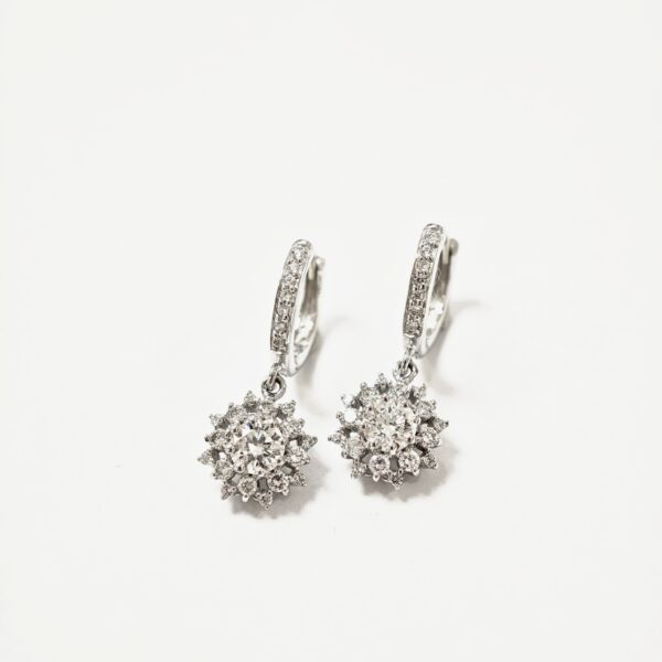 585 White Gold Diamond & Cubic Zirconia Dangling Earring