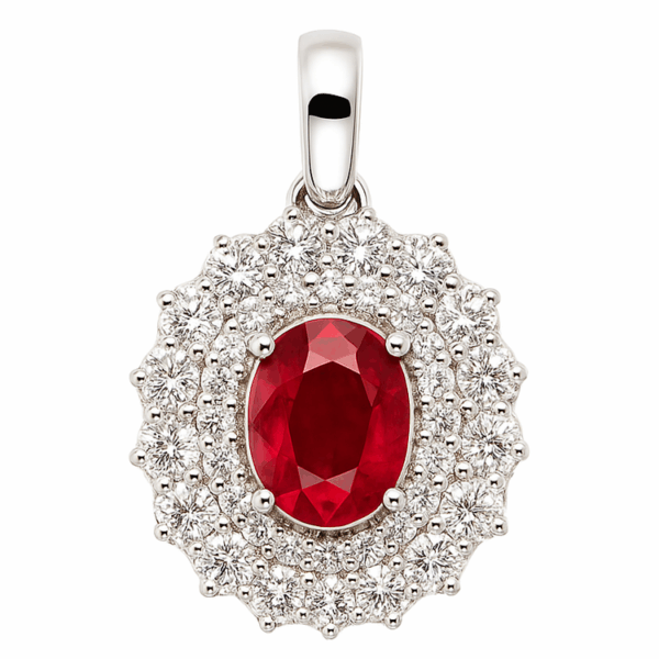 750 White Gold Diamond & Ruby Pendant