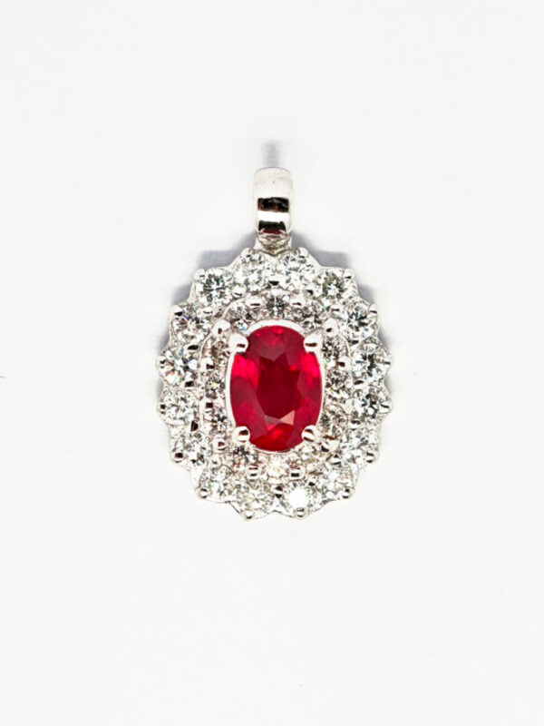 750 White Gold Diamond & Ruby Pendant