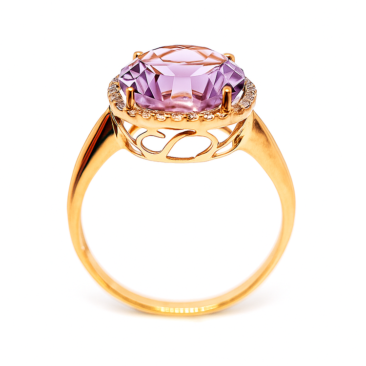 18K Rose Gold Diamond & Amethyst Ring
