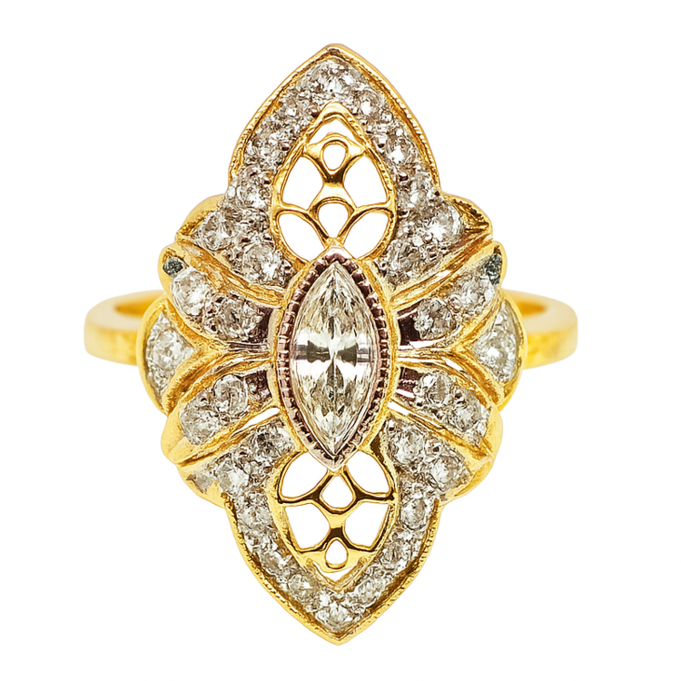 18K Yellow Gold Diamond Ring 2 Tone