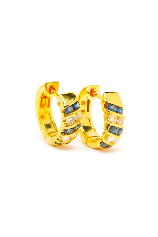 20K Yellow Gold Diamond & Blue Sapphire Earring