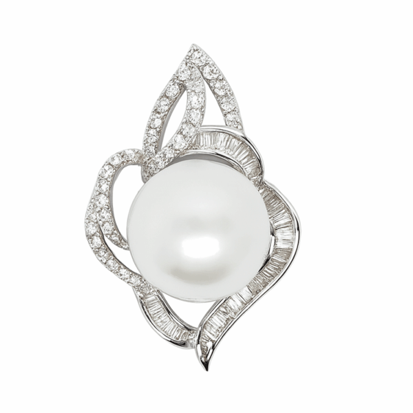 18K White Gold Diamond & Pearl Pendant
