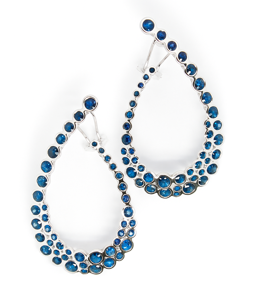 18K White Gold Blue Sapphire Earring