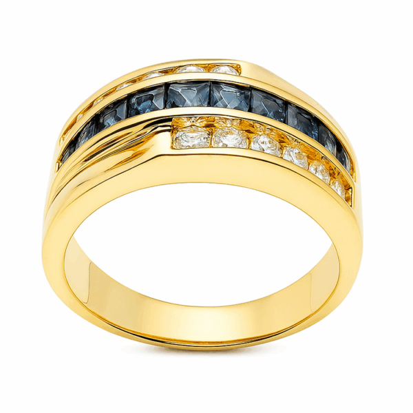 18K Yellow Gold Diamond & Blue Sapphire Ring
