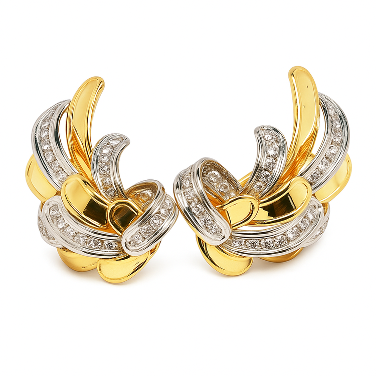 18K Yellow Gold Diamond Earring 2 Tone