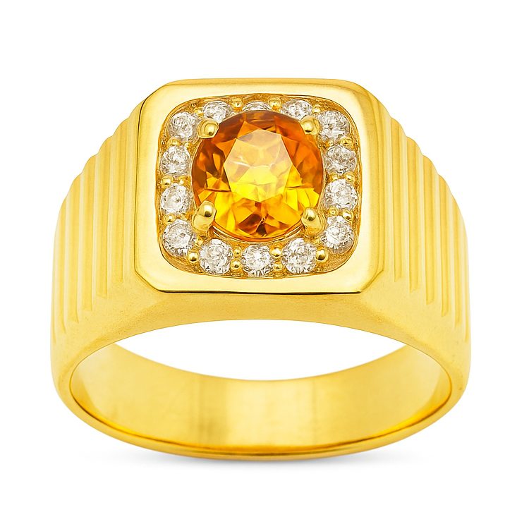 18K Yellow Gold Diamond & Citrine Ring