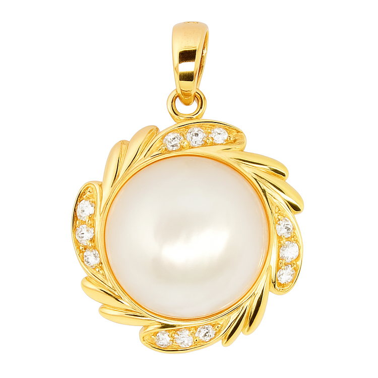 18K Yellow Gold Mother of Pearl & Cubiczieconia Pendant