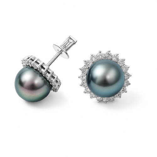 18K White Gold Diamond & Pearl Earstud