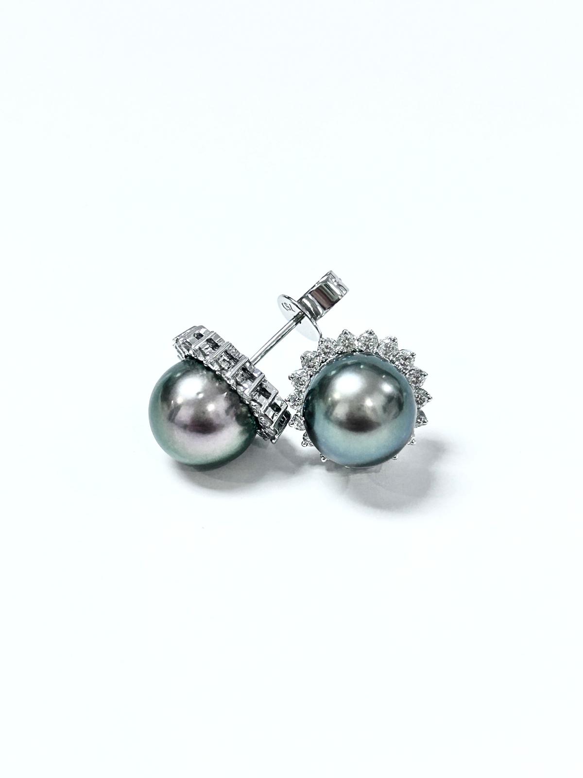 18K White Gold Diamond & Pearl Earstud