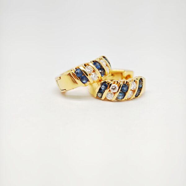 20K Yellow Gold Diamond & Blue Sapphire Earring