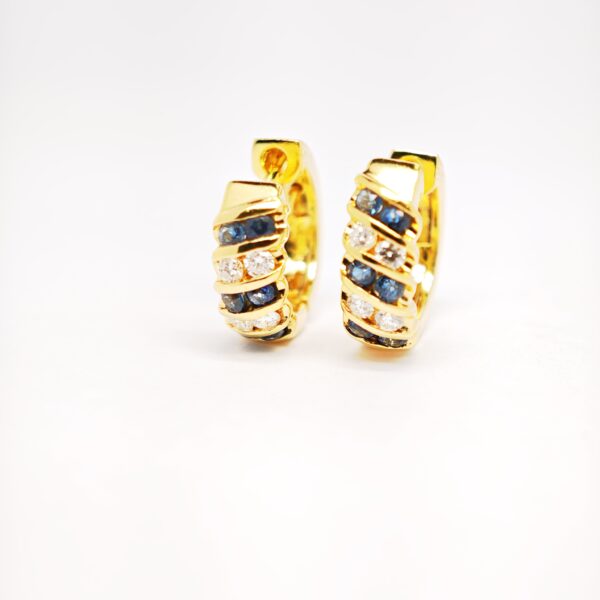 20K Yellow Gold Diamond & Blue Sapphire Earring