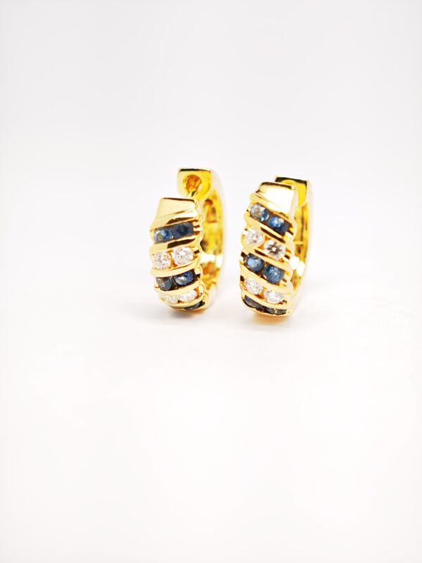 20K Yellow Gold Diamond & Blue Sapphire Earring