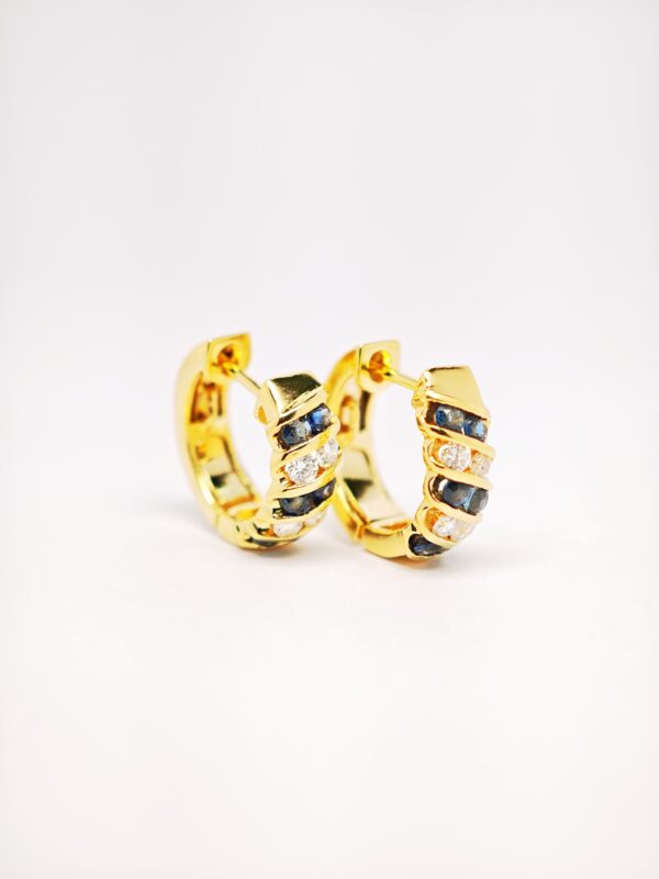 20K Yellow Gold Diamond & Blue Sapphire Earring