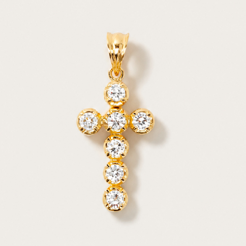 18K Yellow Gold Diamond Cross Pendant