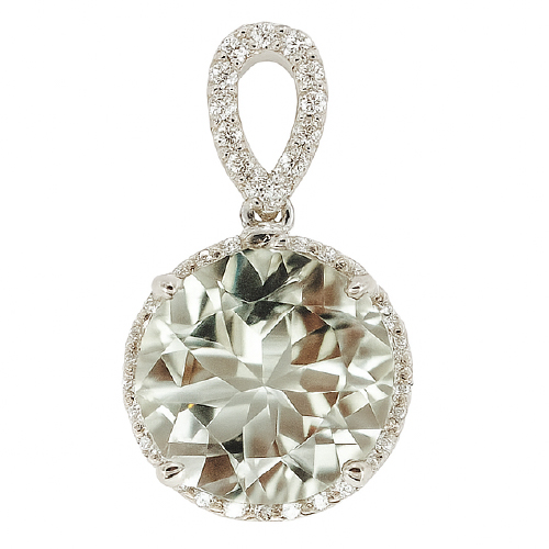18K White Gold Diamond & Stone Pendant