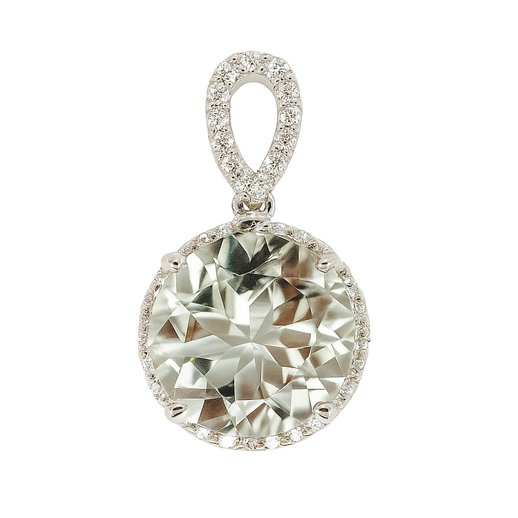 18K White Gold Diamond & Stone Pendant