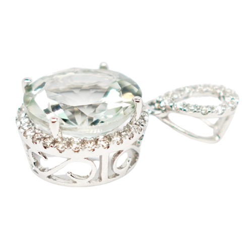 18K White Gold Diamond & Stone Pendant