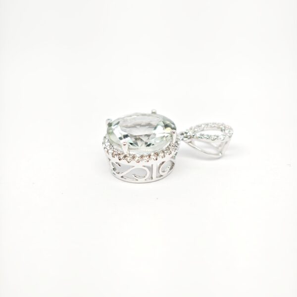 18K White Gold Diamond & Stone Pendant
