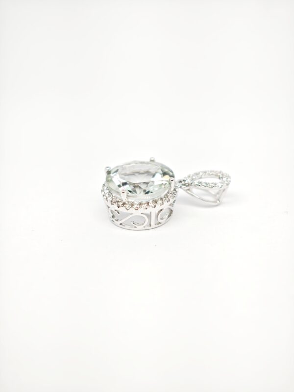 18K White Gold Diamond & Stone Pendant