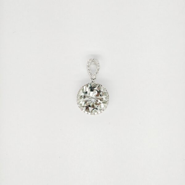 18K White Gold Diamond & Stone Pendant