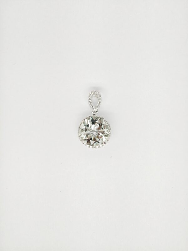 18K White Gold Diamond & Stone Pendant