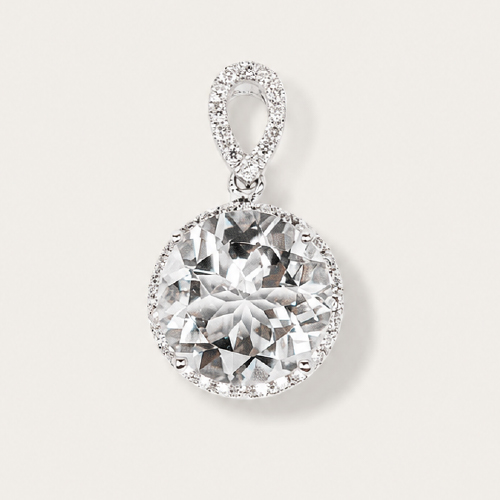18K White Gold Diamond & Stone Pendant